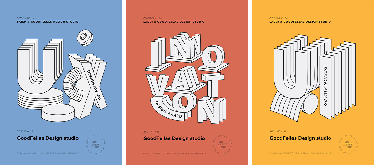 Best UX, Best Innovation and Best UI Awards by CSSDA to Lab21 for the GoodFellas website