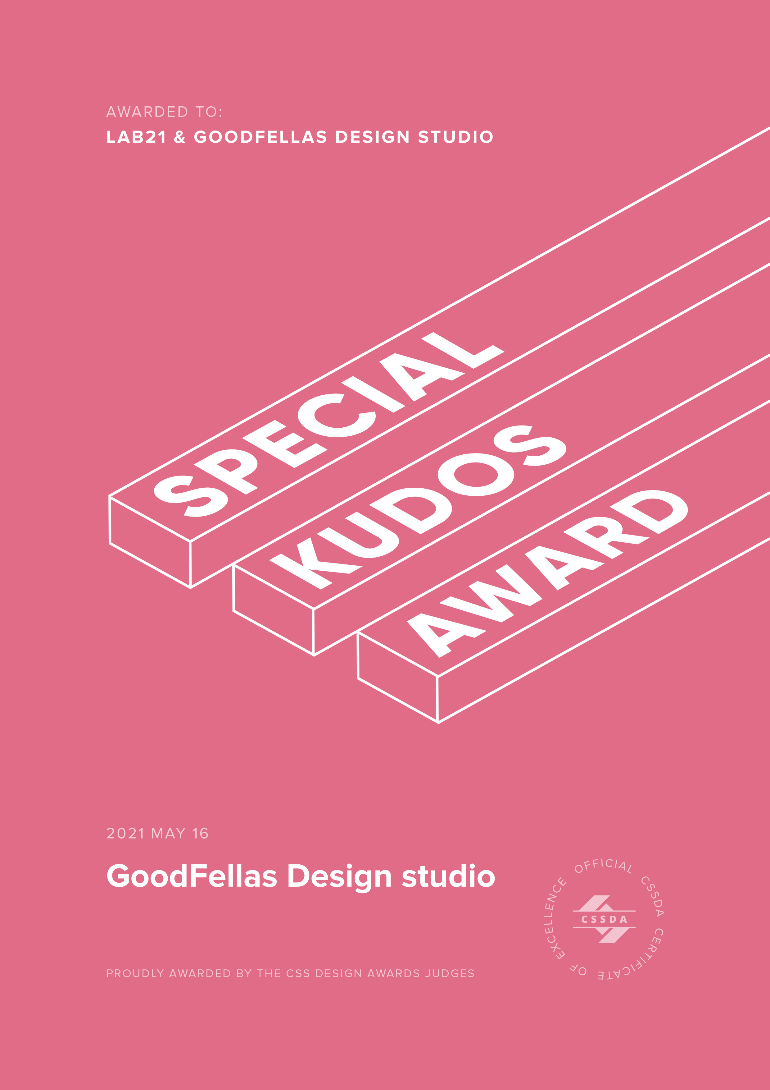 Special Kudos Award by CSS Design Awards  to Lab21 for the GoodFellas website