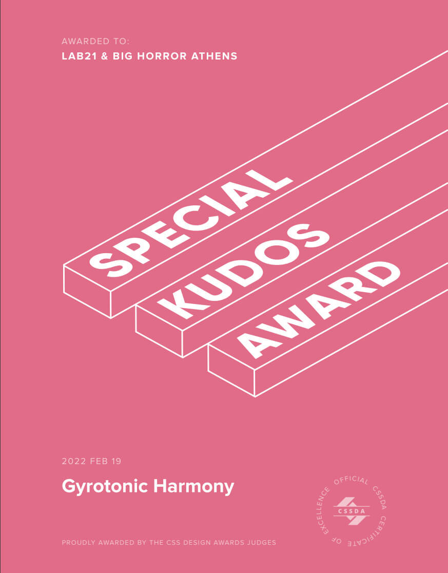 Gyrotonic Harmony website - Special Kudos award by CSS Deign Awards
